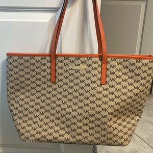 Michael kors orange and tan tote